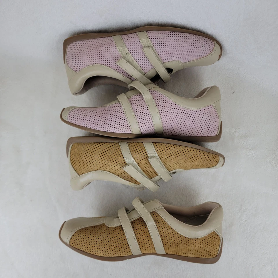 Paquete de 2 pares de zapatillas de golf Kenneth Cole amarillas rosa malla gamuza cuero 5,5 m Foto 3 de 4