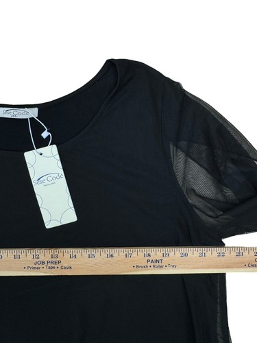 Sese Code Womens Ruffle 3/4 Sleeve Mesh Loose Black Size 2XL Top New Lined - Picture 6 of 7