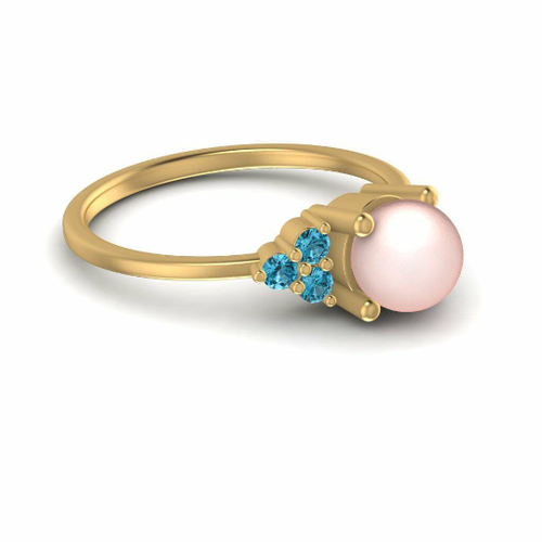 Fresh Water Pearl Ring Blue topaz Ring Delicate Pearl Ring 925 Sterling Silver. - Picture 3 of 4