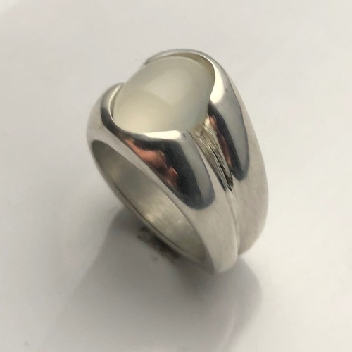 ANELLO UOMO ARGENTO STERLING MJG. CABINA PIETRA DI LUNA NATURALE OVALE 14x10mm. TG 10. - Foto 2 di 6