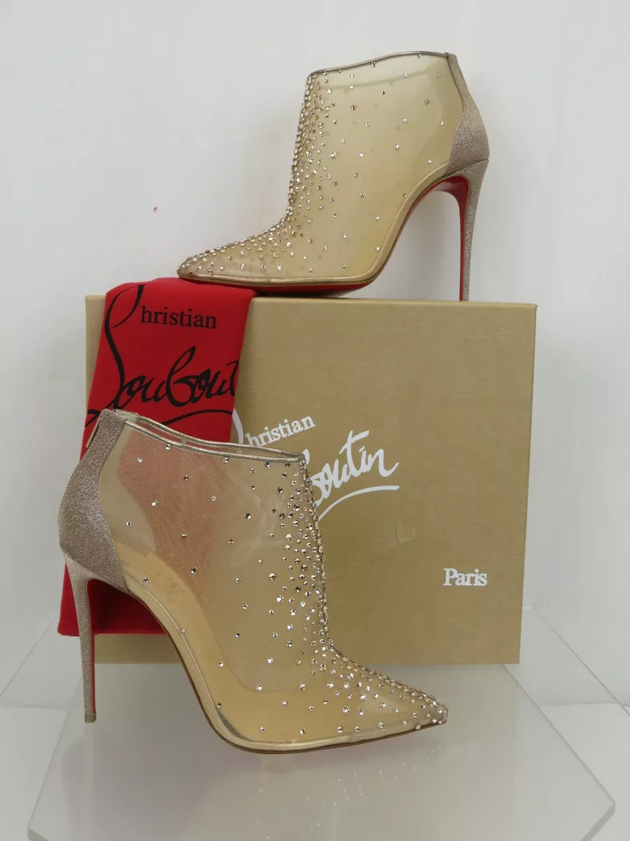 NIB LOUBOUTIN CONSTELLA BOOTIE 100 NUDE MESH CRYSTALS ANKLE BOOTS PUMPS 40 1695