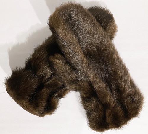 Lands End Kids Faux Fur Mittens Brown Large Fun Fuzzy Soft Like A Teddy Bear Paw - Picture 2 of 19