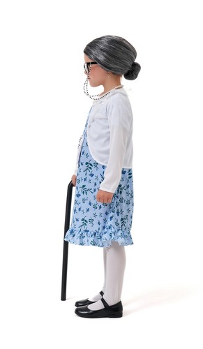 Girls Little Grandma Costume Old Lady Granny 100 Days Of School Child Kids Dress - Picture 5 of 12