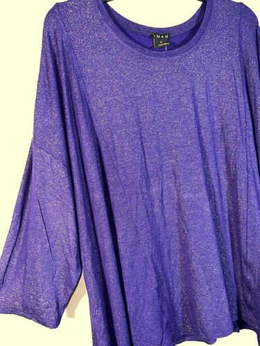 Iman Global Purple Gold Shimmer Metallic Sparkle Glitter Sharkbite Shirt Top 1X - Picture 6 of 8