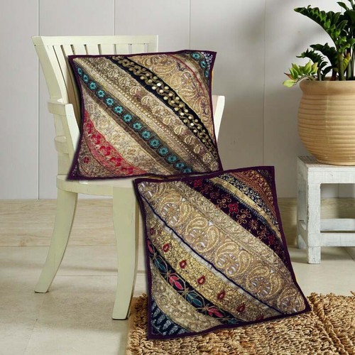 16"-2 EXOTIC SARI SEQUIN THROW ACCENT CUSHION PILLOW COVERS ANNIVERSARY GIFT - Picture 5 of 9