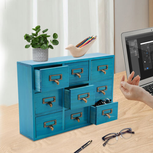 9 Drawers Apothecary Cabinet Case Wooden Desk Drawer Organizer Herb Storage Box - Picture 17 of 24