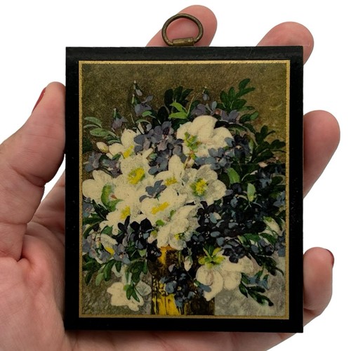 Vintage zierliche "Blumen von Du Bois" Stillleben montiert Holz Wandbehang Drucke - Bild 7 von 9