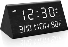 Kogonee Wooden Digital Alarm Clock, 0-100% Dimmer, 2 Alarm Settings, Weekday/Eve