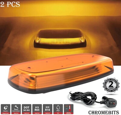 2X Magnetische Warnblinkleuchte LED 12V 24V Amber Slim Strobe R65