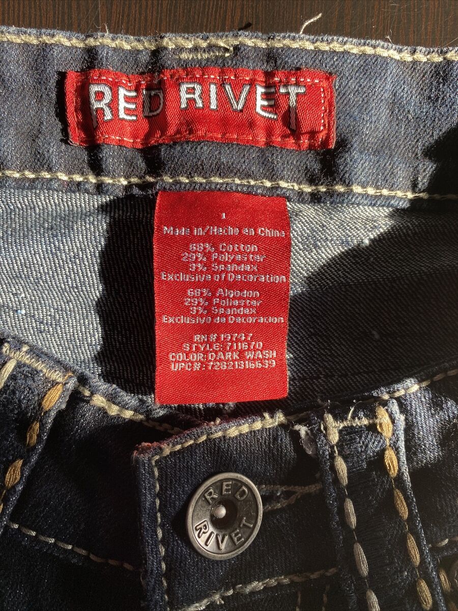 Red Rivet Jeans Womens SZ 1 Blue Flared Leg Embroidered Red Rivet Jeans Womens SZ 1 Blue Flared Leg Embroidered