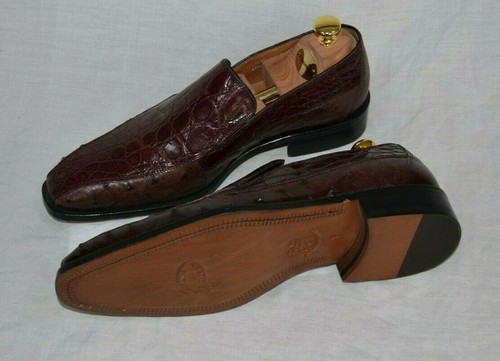 Genuine Aligator-Ostrich Shoes Slip-on Loafers 2-Tone Burgundy Brown #2368 Size7 - Picture 5 of 7