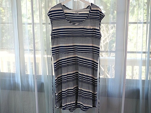 North Face Blue & White Striped Pocket Cinch Logo Short Sleeve Dress Womens Sz L - Picture 6 of 8