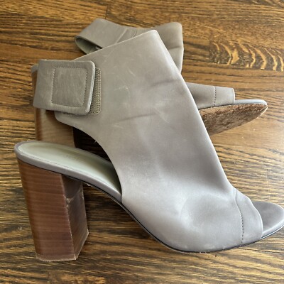 VINCE size 9 Faye Gray Leather Open Toe Cutout Wooden Heel Ankle Bootie Shoes