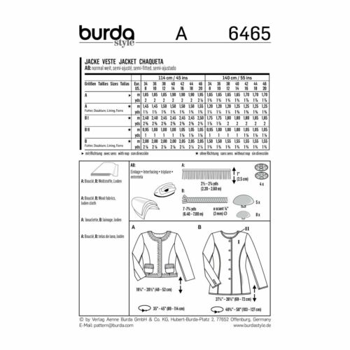 BURDA 6465 COLLARLESS JACKETS MISSES Sewing Pattern Sizes 8-20 Skill: AVERAGE - Picture 2 of 7