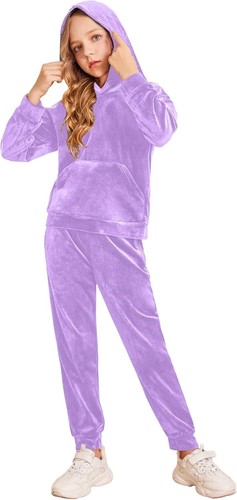 Arshiner Girls Velour 2 Pieces Tracksuits Outfits 10-11 Years, Purple  - Picture 1 of 8