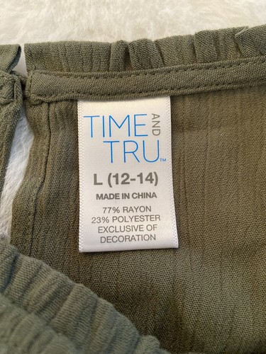 Time And Tru Damen Bluse Gr. L grün ausgestellt 3/4 Arm Spitzenkanten - Bild 8 von 12