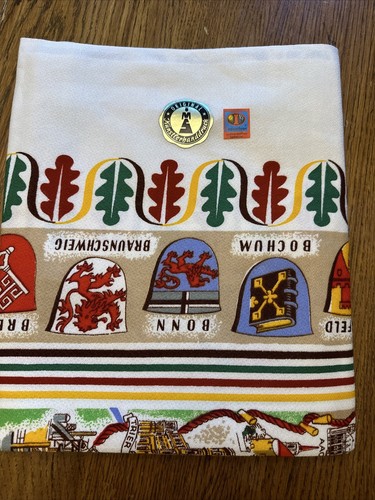Vtg Kunstlerhandruck Germany Map Tablecloth Cities Coats Arms Crests 62x51 NWT - Picture 7 of 7