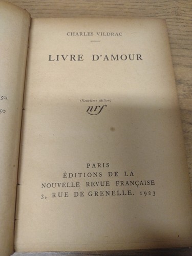 Charles Vildrac: Livre D'Amour Original 1923 Vintage Book - Picture 4 of 5