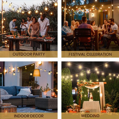 Groverdi 100M LED Festoon String Lights Outdoor Connectable Cafe Patio Lamp NEW - Picture 9 of 10