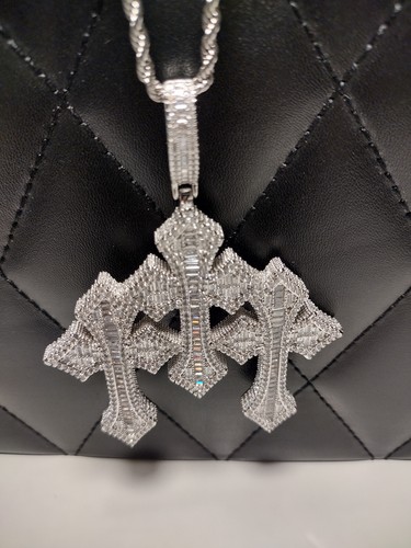 New Men Cross Iced Pendent Gift Necklace CZ Bling Stainless Steel US Ship N - Picture 8 of 13
