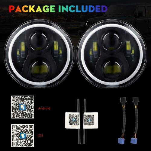 7'' RGB Halo LED Headlights DRL Lights Combo Kit For Jeep Wrangler JK LJ TJ 2PCS - Foto 14 di 15