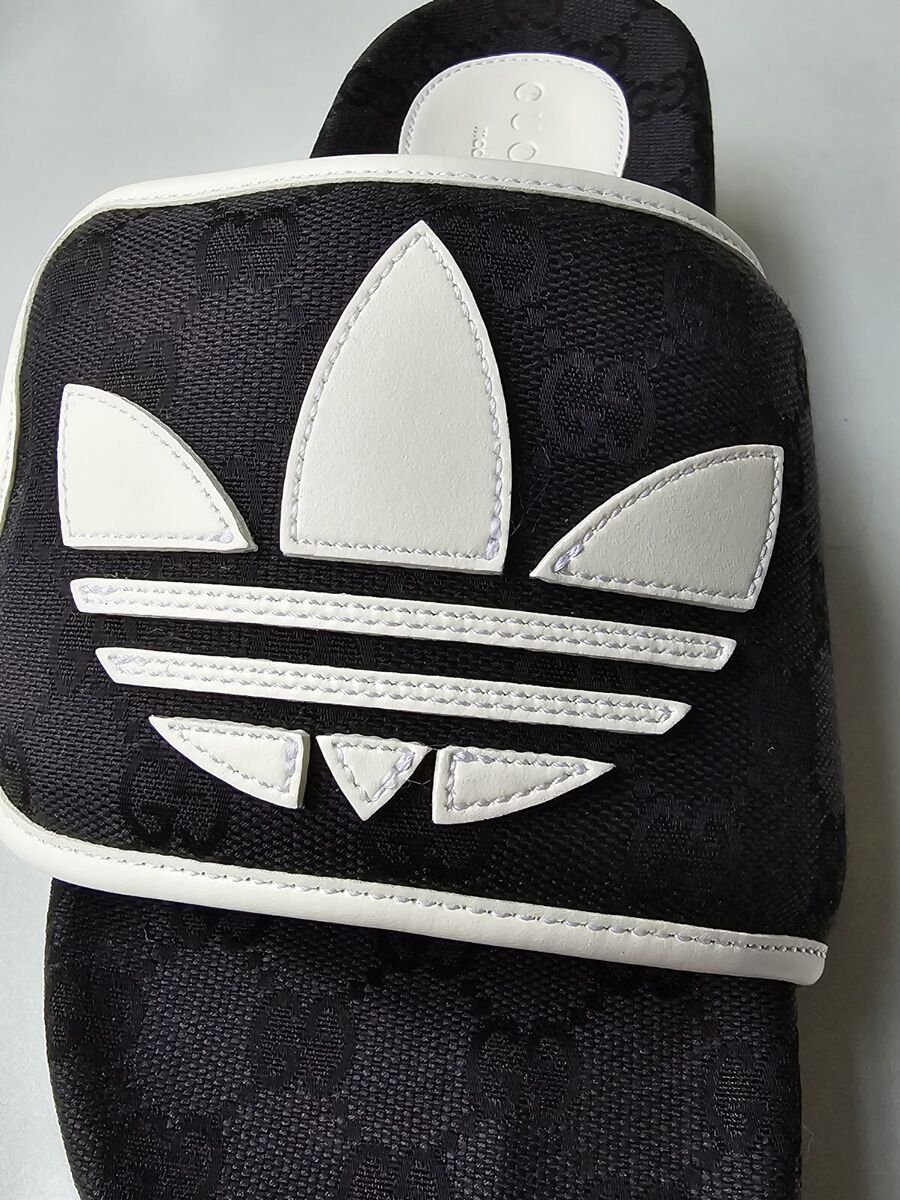 GUCCI x Adidas Supreme GG Logo Black White Slides 10.5 US 10 GUCCI x Adidas Supreme GG Logo Black White Slides 10.5 US 10