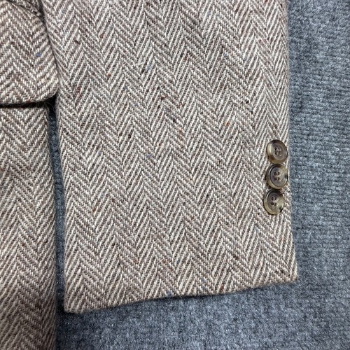Vtg John Blair Men Blazer 38R Beige Brown Wool Herringbone Academia Preppy - Picture 6 of 15