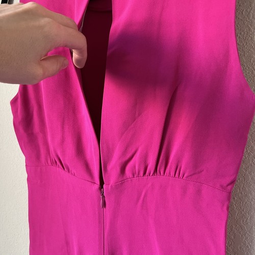 Reed Krakoff Midi Pencil Dress Sleeveless Fuchsia Pink, Lamb Leather Accent Sz 2 - Picture 8 of 13
