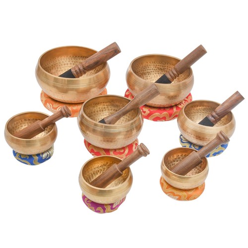 Chakra Klangschale Meditationsset -7 Cuencos Tibetanos Set mit Holzhammer & Kissen  - Bild 50 von 66