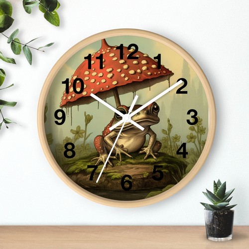 Frosch unter Pilz Wanduhr | Pilzliebhaberuhr | Froschuhr  - Bild 8 von 20