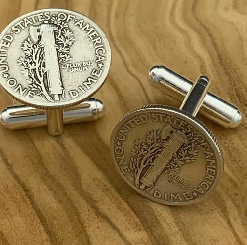 New Cufflinks w/ Vintage 90% 900 Silver Liberty Tails Side Dime Currency Money - Picture 5 of 10