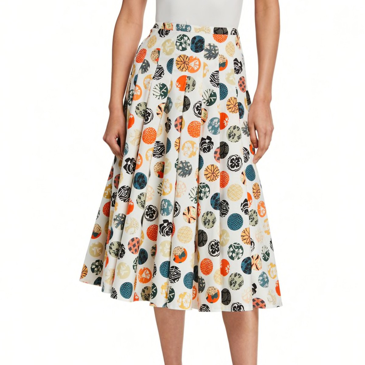 Akris Punto Japanese Wood Block Sakura Pleated Skirt Cotton