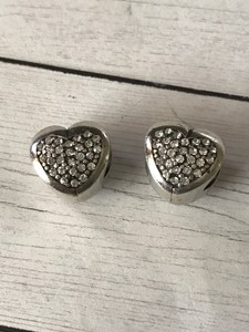BRIGHTON-SILVER-PLATED-HEART-SHAPE-CLEAR-STONES-SET-OF-TWO-BEADS-G14