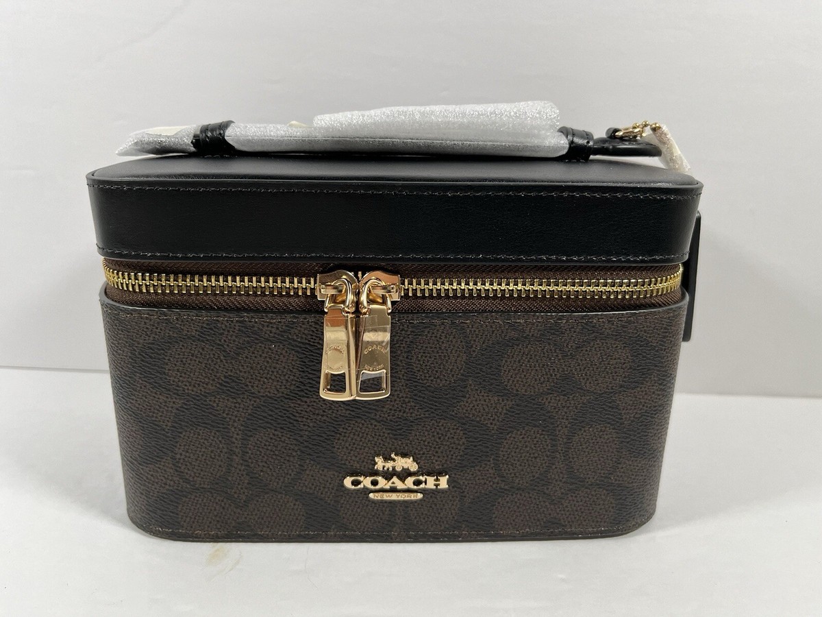 Coach Cosmetic Case In Signature Canvas CW728 Walnut/ Black Coach Cosmetic Case In Signature Canvas CW728 Walnut/ Black