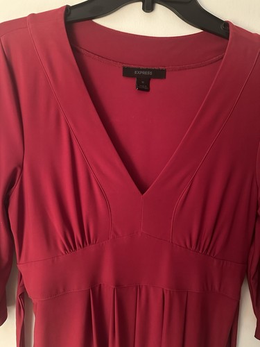 Express Stretch, rot, V-Ausschnitt, Faux Wickel Mini Kleid, Größe M - Bild 3 von 6