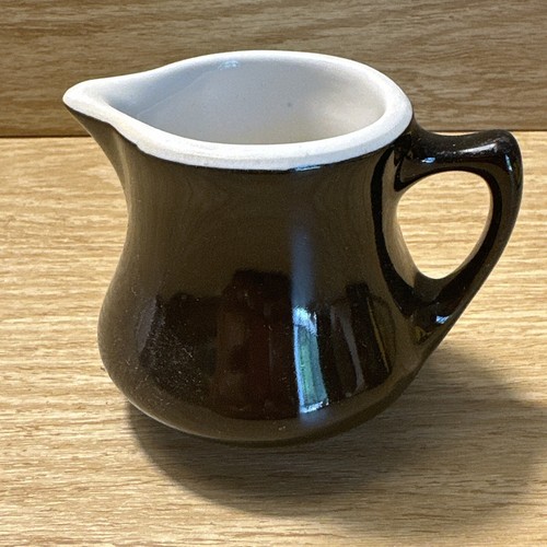Pottery Black And White Small Plain Pitcher Creamer VTG Heavy Ceramic Farmhouse - Picture 1 of 7
