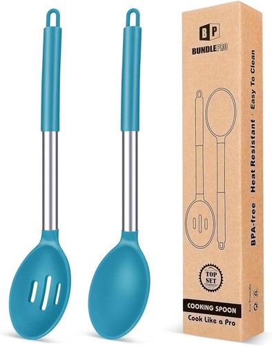 Pack of 2 Large Silicone Cooking Spoons,Non Stick Solid Basting Kitchen Utensils
