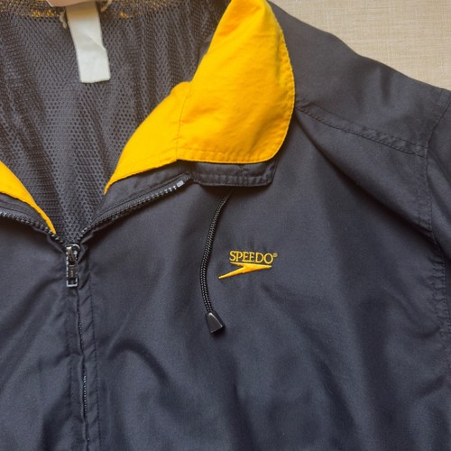 Vintage Speedo Windbreaker Jacket Black & Yellow Mens Medium Retro 80s - Picture 2 of 11