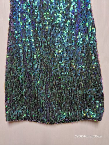 As U Wish Mini Dress Women's Large Green Sequin Lined Stretch Spaghetti Strap - Picture 4 of 13