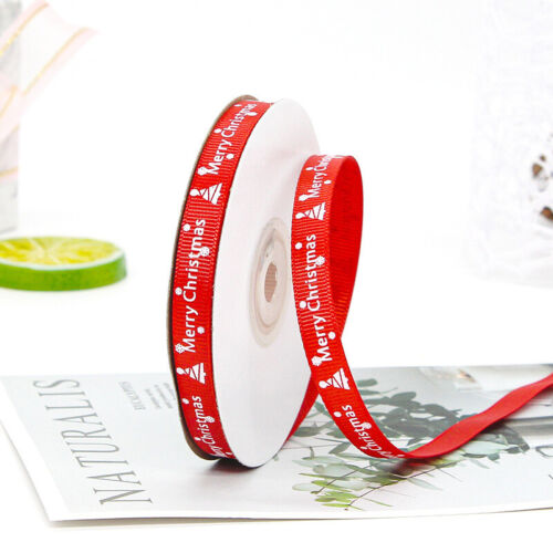 2 Rolls of 25 Yards Green + Red Grosgrain Ribbons Merry Christmas 1cm 2.5cm - Picture 4 of 10