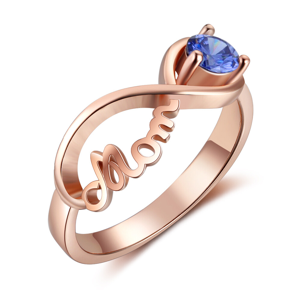 Mothers Ring Birthstone Rose Gold Engraved 1 Stone Personalized Family Mom Gift
