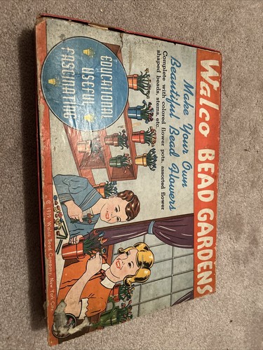 Vintage Walco Bead Gardens Craft Kit #2100 Flower Pots Colorful 1939