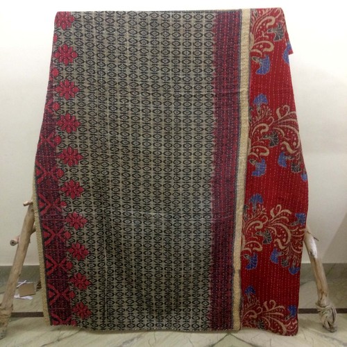 Vintage Traditional Kantha Quilt Single Blanket Bedding 1 Pc Throw Rally Gudari - Picture 2 of 2