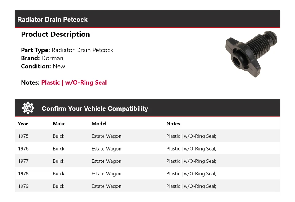 Para Buick Estate Wagon 1975-1979 Dorman Radiador Drenaje Petcock 1976 1977 1978 Foto 2 de 4