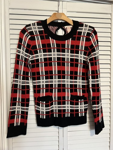 TULLE Women’s Size Large L Sweater Plaid Christmas Long Sleeve Pockets Bow