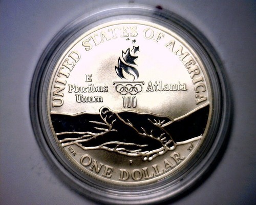 1995P XXVI OLYMPIADE RADSPORT PROOF GEDENKMÜNZE SILBER DOLLAR 1OZ. 1995 P - Bild 2 von 2