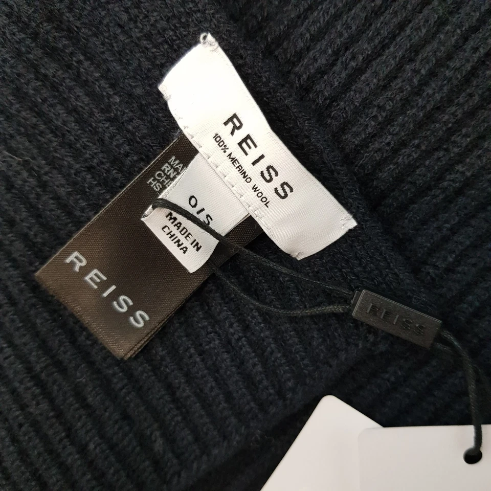 Reiss Scarf Blue Navy Chesterfield Ribbed Merino Wool 172cm - Image 3 of 4