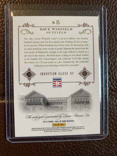 2014 Panini HoF Auto Dave Winfield #15 Blue 08/25 - Picture 2 of 2