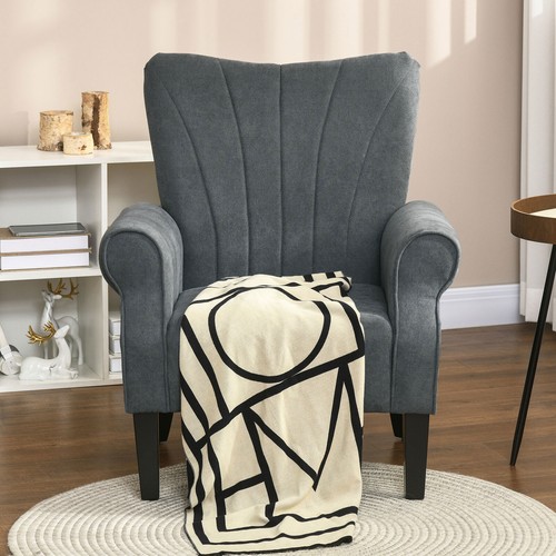 Fabric Accent Chair Modern Armchair with Wood Legs Dark Gray - Picture 7 of 11