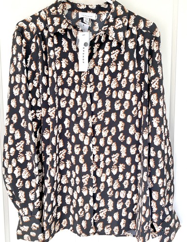 Topshop black & Cream Print Button Front Collar Long Sleeve Blouse, sz 8 New - Picture 12 of 12